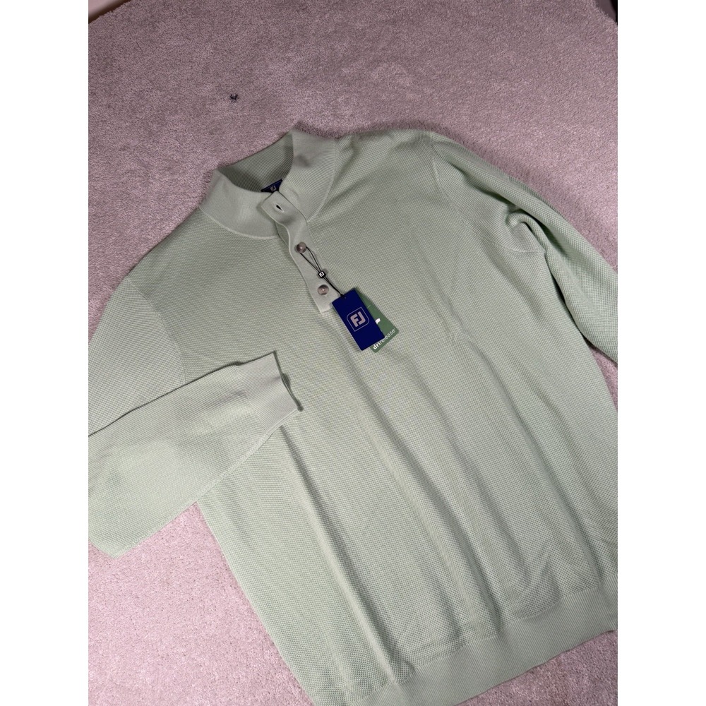 FootJoy Golf Seed Stitch Sweater Men's XXL Pistachio Button Drirelease Wool New